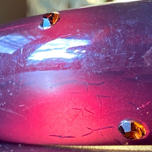 SALE 3/$20 Lucite Chunky bangle,purple crackle,reverse gold painted, rhinestones - Picture 4 of 14